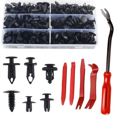 Lot de 190 clips de garniture de voiture, rivets en plastique avec 5 outils de retrait de garniture, clips de garniture de carrosserie contient 6 tailles standard, fixations universelles de protection (1/5)