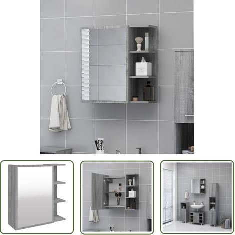 The Living Store Bad-Spiegelschrank Grau Sonoma 62,5x20,5x64 cm Holzwerkstoff - Badezimmermöbel - Spiegelschrank - Holzwerkstoffschrank - Grau Sonoma - Handtuchhalter (1/5)
