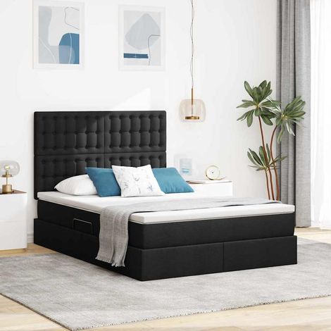 vidaXL LED-Speicherbett mit Matratze Schwarz 140 x 190 cm Stoff (1/5)