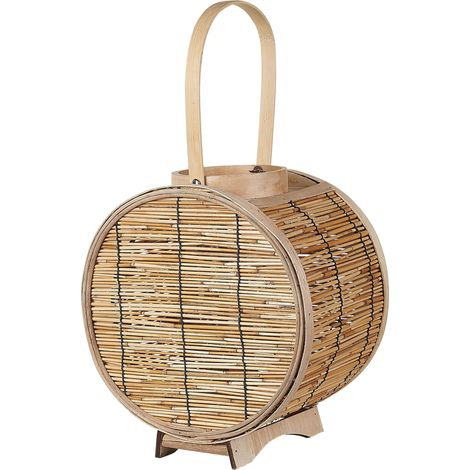 Lanterna porta candela in rattan naturale forma tonda 30 cm in stile boho Bistal