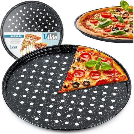 Moule À Pizza - 28 Cm - Fond Perforé - Acier Au Carbone - Revêtement Granit - Antiadhésif