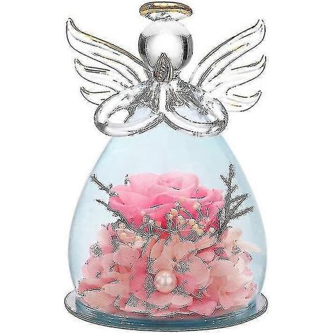 Fleurs stabilisées, cadeaux d'anniversaire pour maman ou grand-mère, figurines d'anges avec de véritables roses bleues, cadeau de remerciement, cadeau d'anniversaire de mariage (1/5)