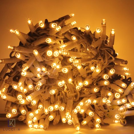 Luccika stringa catena 10 metri serie 100 luci di Natale a Maxi Led Bianco Caldo con Flash Bianco Ghiaccio per uso esterno ed interno professionale Bianco Caldo 10 metri - 100 MaxiLed Bianco Ghiaccio (1/5)