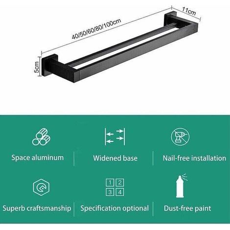 Doppelter Handtuchhalter, mattschwarz, Wandmontage, Edelstahl, 40 cm, Badezimmer (1/3)