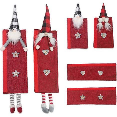 Lot de 6 protège-poignées de porte de réfrigérateur/four/micro-ondes/placards, motif lutin sans visage, décoration de Noël (1/4)
