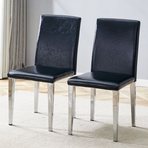 Set de 2 sillas de comedor de PU negro y metal plateado, respaldo alto 90 cm DESVIAE (1/5)