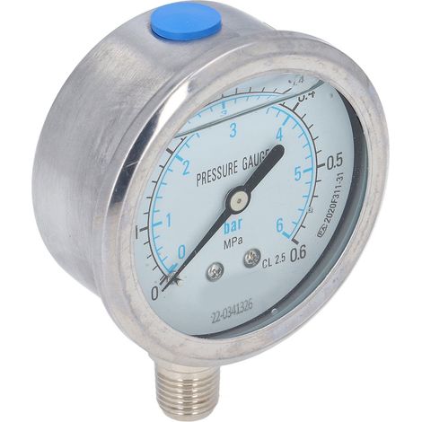 Vakuummeter 0-0,6 MPa, transparentes Zifferblatt, 1/4 NPT-Anschluss, Genauigkeitsklasse 2,5, Edelstahlgehäuse. (1/5)