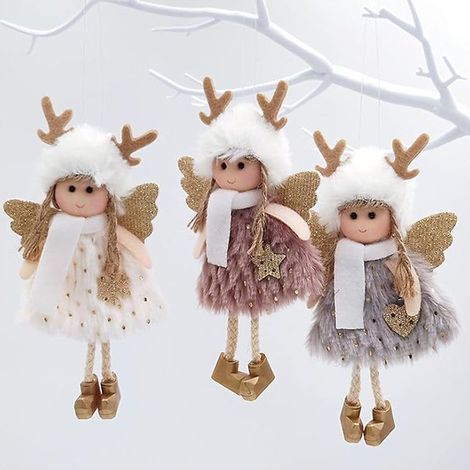 Lot de 3 pendentifs en forme d'ange de renne de Noël - Décoration de Noël à suspendre pour sapin de Noël - Décoration de jardin (1/5)
