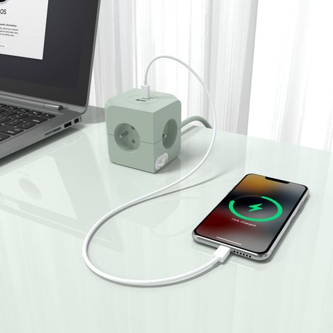 LINK2HOME Bloc multiprise Power Cube vert 4 prises 16 A - 2 ports USB 3680 W