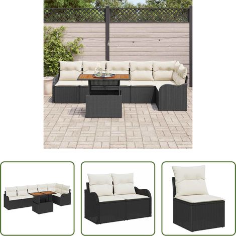 vidaXL Gartenbank - Garten-Sofa-Set mit Speicher 7 pcs Schwarz Poly Rattan (1/5)