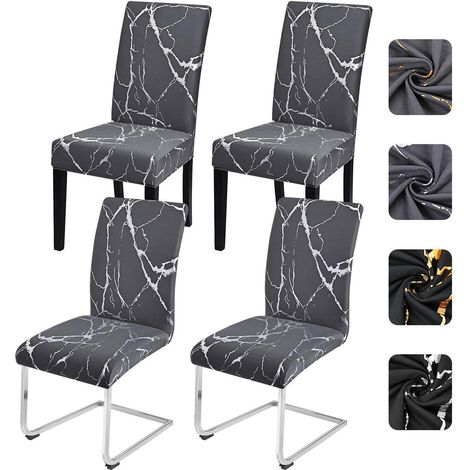 Stuhlhussen 4er Set Dunkelgrau mit Silber, elastisch, waschbar (1/5)