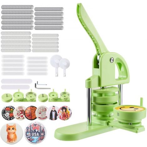 Buttonmaschine Knopfmachermaschine Badge Punch Press 58/75 mm, Pinmaker mit200 Knopfteilen & Kreisschneider & Zauberbuch & verstärkter ergonomischer Griff, DIY Badge Press Machine Grün (1/5)