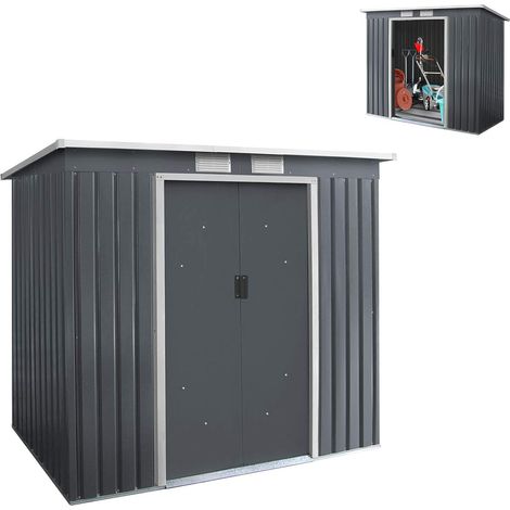 COSTWAY Casette da Giardino in Acciaio 2,8㎡, con Base, Porte Scorrevoli, Maniglie e Sfoghi, Capanno da Esterno per Giardino, Cortile e Fattoria, 213 x 173 x 130 cm (1/5)