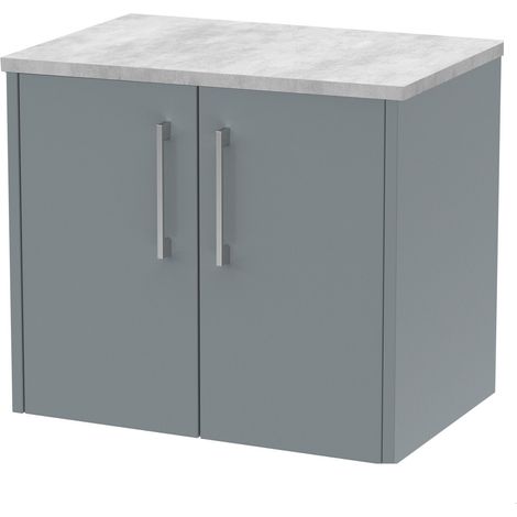 Winshill Contemporary 2 Door Wall Hung Vanity Unit with Laminate Worktop, Grey, 600mm