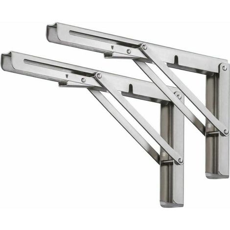 Klapphalterung 300 mm, Set mit 2 Stück, klappbare Regalhalterung aus Edelstahl, klappbare Konsolenhalterung für Wandregaltisch – Wandregalhalterung mit Schrauben – Schwarz