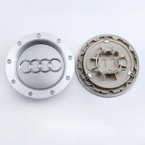 Cache-moyeu de roue 9 trous compatible Audi A6 C5, A4 B7, TT, A8 – Centre de jante, capuchon de moyeu pour jante voiture, couvercle moyeu en aluminium + ABS, accessoire roue auto, kit 4 pièces – Gris (1/2)