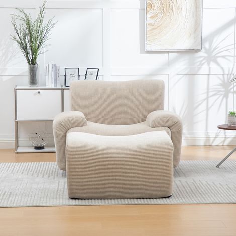 Fauteuil en chenille avec tabouret rempli sous vide de mousse 30D. Sans assemblage kaki léger. adapté au salon et petit maison (1/5)