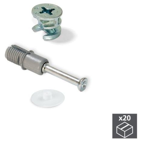 Emuca Excéntrica + perno expandible, D.15 mm, tablero 13 mm, Zamak y Acero, Blanco, 20 ud. -
