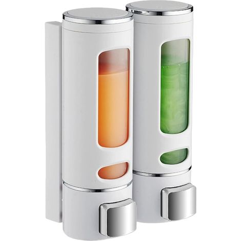 2er-Pack Seifenspender zur Wandmontage – 400-ml-Duschgelspender – ohne Bohren – Pumpspender – für Badezimmer, Seife, Küche, Waschraum – Weiß (1/5)