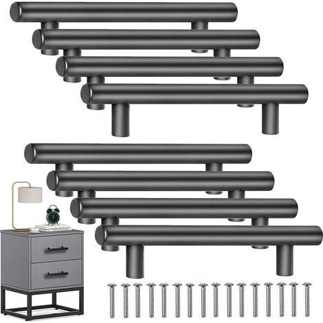8 PCS T Bar Bâton Cuisine Porte Poignées Tire Avec Vis(200MM), Acier Inoxydable Poignee de Meuble Espacement des Trous 128 mm, pour d'armoire Cuisine, le noir (1/5)