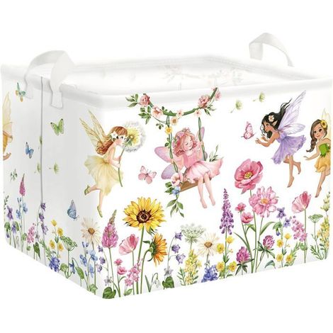 Panier Rangement Princesse Panier À Linge Fille Boite De Rangement Parent Pour Organiser Jouet Vêtements,Fée Fleur,40X30X30C[CA251] (1/5)