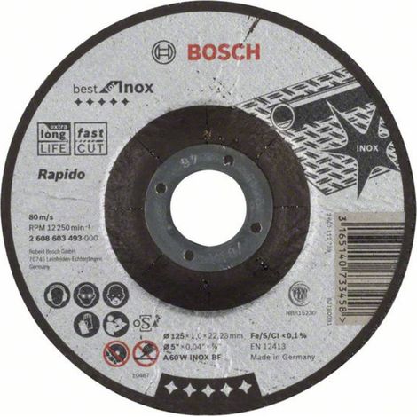 Bosch Trennscheibe gekröpft Best for Inox Rapido A 60 W INOX BF 125 22,23 1 mm - 2608603493 Disco da taglio Bosch curvo Best for Inox Rapido A 60 W INOX BF 125 22,23 1 mm - 2608603493 (1/3)