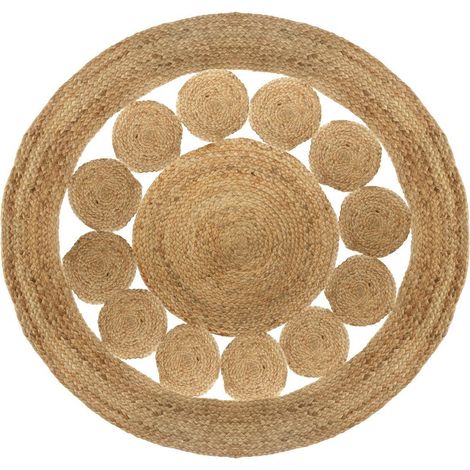 Atmosphera – Tapis rond ajouré en jute 120 cm – Épaisseur 1 cm – Résistant aux poils d'animaux – Compatible tous types de sols (1/10)