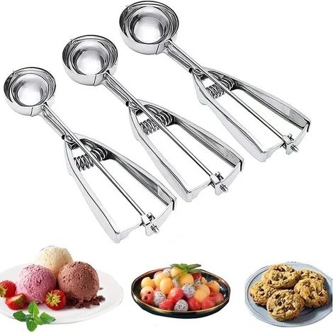 Set mit 3 Kekslöffeln aus Edelstahl mit Auslöser (1/5)