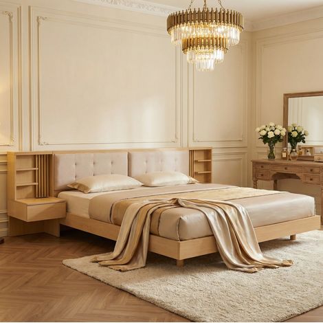 lit adulte rangement 180x200 bois naturel tete de lit OKMYHOME (1/5)