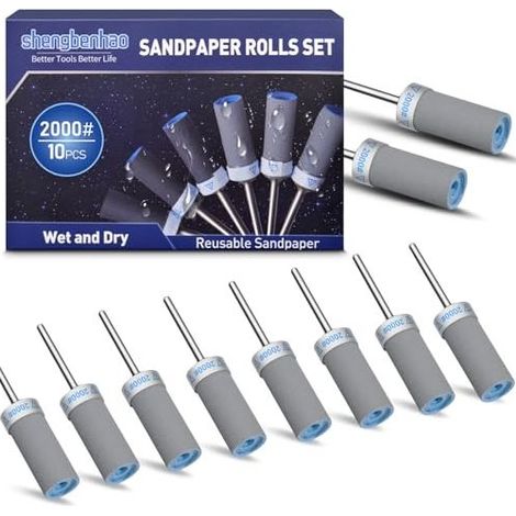 10 pezzi di tamburo abrasivo grana 2000 per utensili rotanti Dremel. Manicotti con gambo da 1/8" per lucidatura e... (1/5)