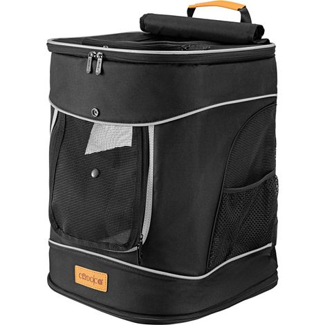 CADOCA® Backpack Pet Carrier Ideal Transport Bag For Cats and Dogs High Wearing Comfort Up to 20kg Capacity Adjustable Straps With Lead & Waist Belt Black Grey Beige Black