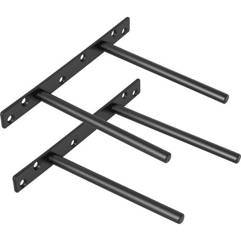 Equerre Etagere Murale Fixation Flottante Invisible, Tige Double Support Etagere Murale en Métal, Tablette Flottante Support Charge Lourde, Longueur 150MM, Noir 2 Pcs, EJY9006B-2P (1/5)