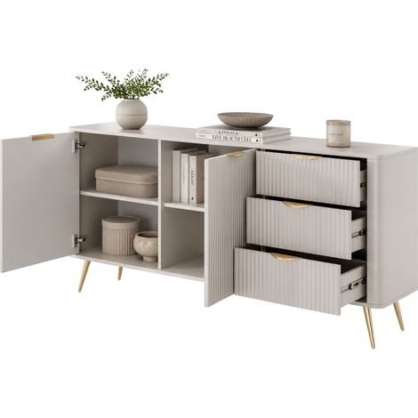 Credenza Halilala, Madia 3 Cassetti, 2 Ripiani, Apertura Battente, Scorrevole, 163x38x81h cm Beige
