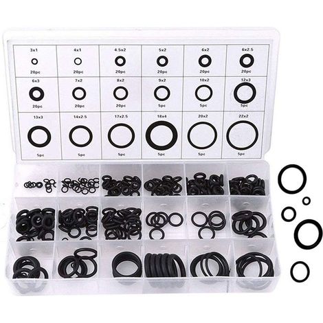 Kit de joints toriques, 225 rondelles en caoutchouc anti-vibrations, 18 tailles, assortiment de joints toriques, kit de rondelles toriques (noir)