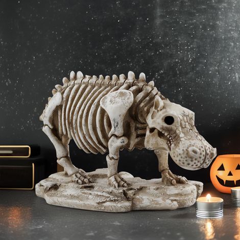 Ornement Hippopotame Squelette - Décoration Bureau Maison Halloween Noël - Résine - 1 Pièce