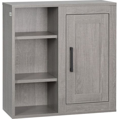 Armoire murale de salle de bain 48 x 20 x 50 cm gain de place étagères réglables moderne en panneau de particules gris (1/5)