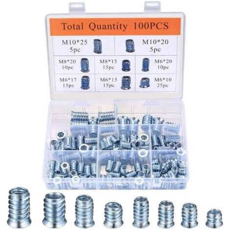 100 Pezzi Fodere, Vite, Vite a testa Svasata M6/M8/M10 bullone a Vite con Inserto a Vite, Inserire il Dado Vite Filettata con Esagono (1/5)