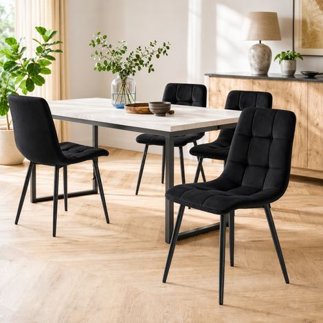 Lot de 4 chaises Salle à Manger, avec dossier haut, siège en velours doux, structure en métal, patins antidérapants, dimensions 46x44x86 cm – Noir (1/5)