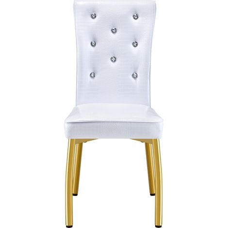 2 gepolsterte Esszimmerstühle aus weißem PVC mit Krokodilleffekt, goldene Beine MODENUIT (1/5)