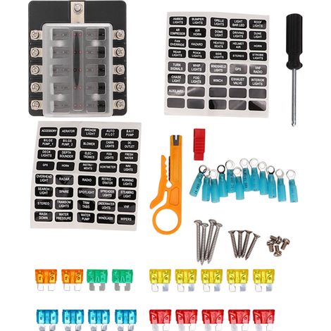 Boîtier de fusibles à lame 10 voies 10‑32V 100A étanche avec couvercle à clip et voyant LED rouge pour voiture camping-car bus yacht bateau (1/5)
