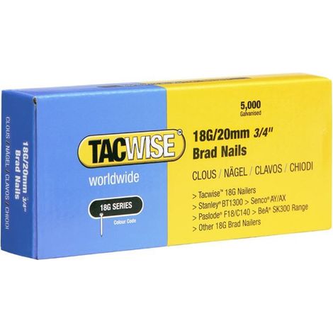 Tacwise 0395 18G 20mm Brad Nails Galvanised 5000 Pack - 181ELS 191 DGN50V Ranger
