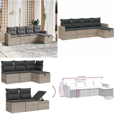 5-tlg. Garten-Sofagarnitur mit Kissen Hellgrau Poly Rattan - Gartensorganisation - Gartenmöbelset - Outdoor-Lounge - Lounge Set - Rattan Gartenmöbel - Home & Living (1/5)