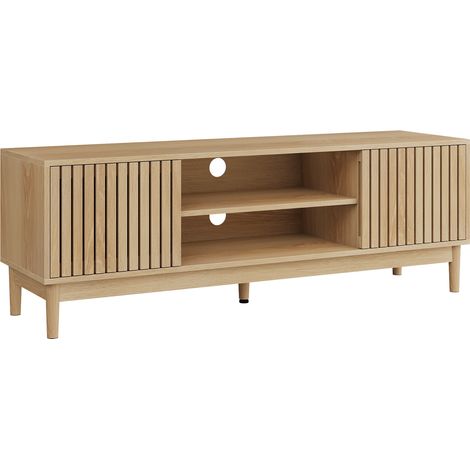 CAIziSupport TV de 140 cm de haut, style Mid-Century moderne (pour téléviseurs 55/65 pouces), meuble multimédia avec rangement, console média pour salon et chambre, coloris chêne