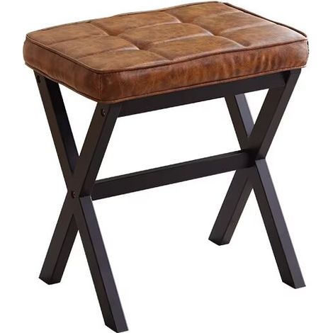 Carré PU Pied Tabouret avec Pieds en bambou X, Multifonctionnel utilisé comme Petite Table d'appoint, Tabouret de Marche pour Salon, Brun foncé (1/2)