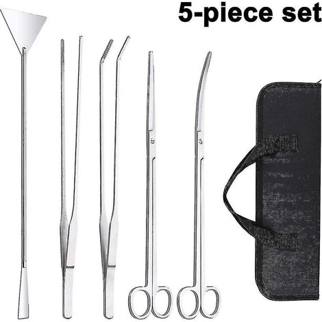 Kit de herramientas para acuario de 5 piezas, acero inoxidable, mango largo, pinzas, tijeras, espátula, para el cuidado de plantas acuáticas. (1/5)