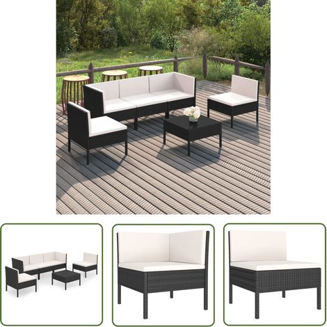 The Living Store 6-tlg. Garten-Lounge-Set mit Auflagen Poly Rattan Schwarz - Gartensortiment - Loungeset - Gartenmöbel - Outdoormöbel - Rattanmöbel (1/5)