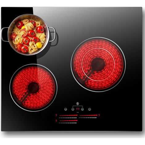 NOXTON - Plaque de cuisson autonome de 60 cm avec zones de cuisson à double anneau, vitrocéramique, 3 plaques, 5500 W, 3 plaques de cuisson encastrables avec sécurité enfant, minuterie, commande tacti (1/5)