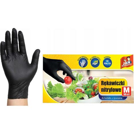 Guantes de nitrilo Jan Niezbędny, negros, talla M, 50 unidades.
