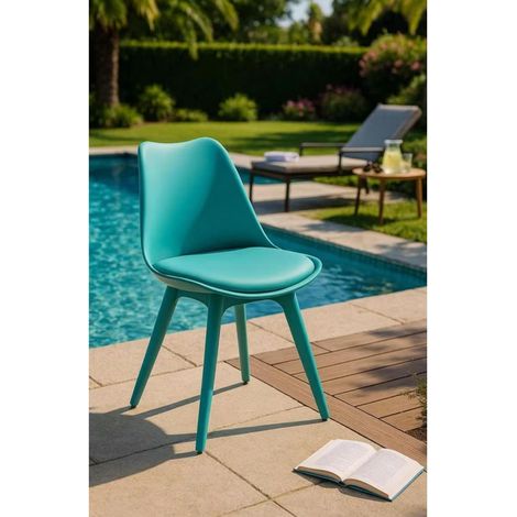 Orion91 boreal chair padded seat faux leather and aquamarine color legs 48x43x82cm dining room office living room teleworking kitchen - spazioluzio (1/5)