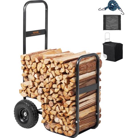 VEVOR Carrello Portalegna con Ruote Carrello per Trasporto di Legna Capacita Carico Max. 113,4kg, Carrello per Legna da Ardere con Ruote Trasporto & Riserva, Carrello Porta Legna in Acciaio con Ruote (1/4)